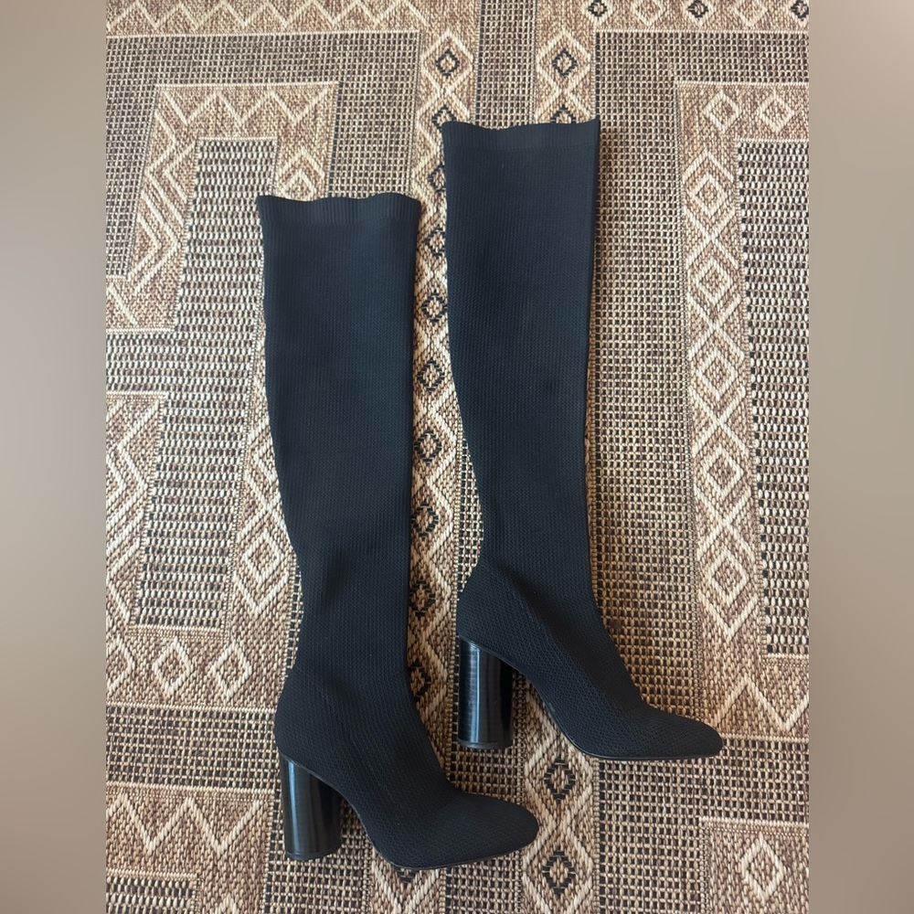BERSHKA Over the Knee Black Sock Boots Size 36 (5.5)